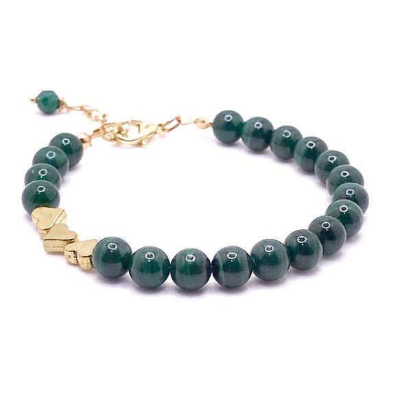 Malachite Beaded Bracelet with Heart Accents - Picture 2 of 5